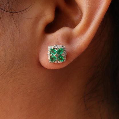 Oval Shape Emerald Stone Earring 18K Gold