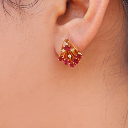 Ruby Studs Yellow Ruby Jewelry Women Red Color Earring 18K Gold