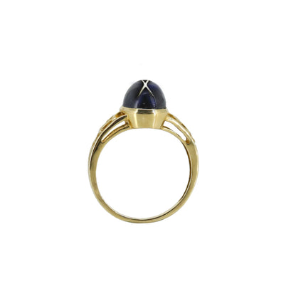 Exquisite Vintage New Yellow Filigree Black Star Ring 14K Gold