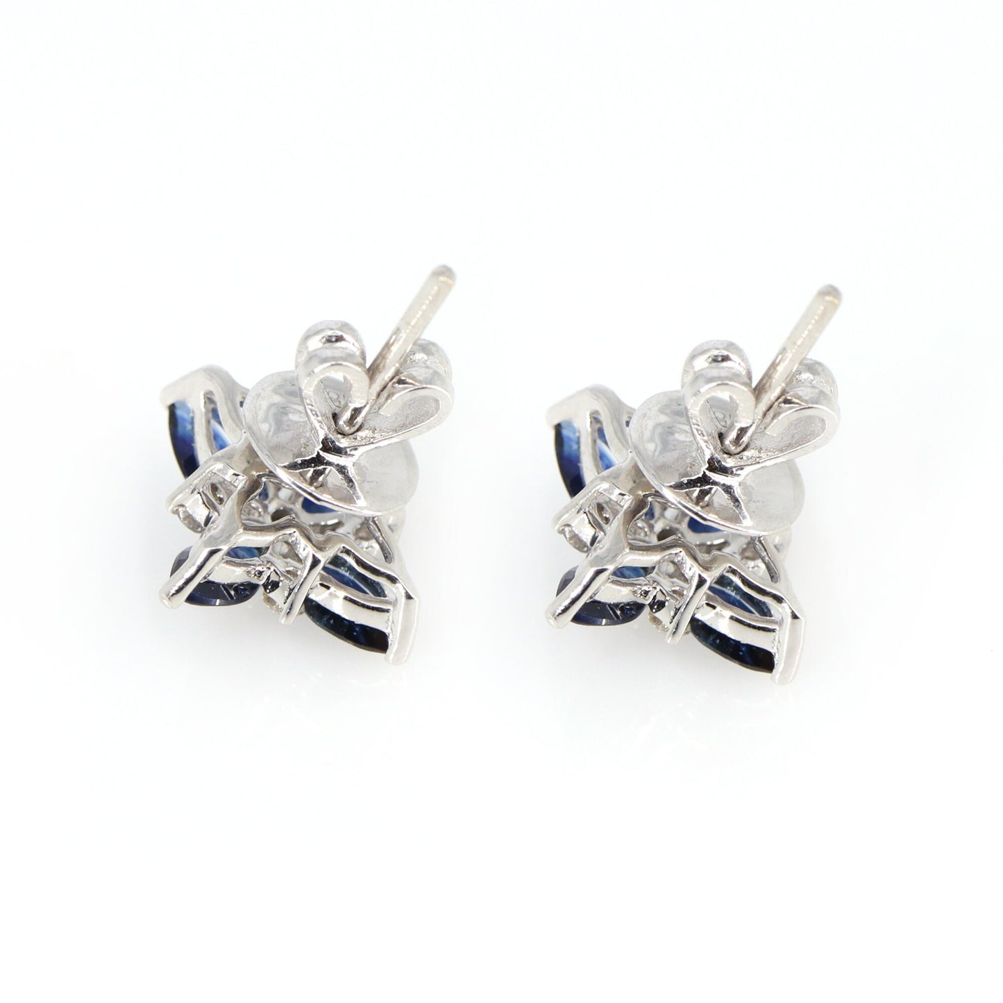 White Ear Studs Blue Sapphire Blue Sapphire Earring 14K Gold