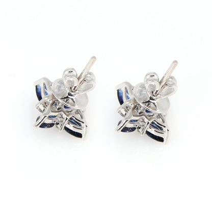 White Ear Studs Blue Sapphire Blue Sapphire Earring 14K Gold