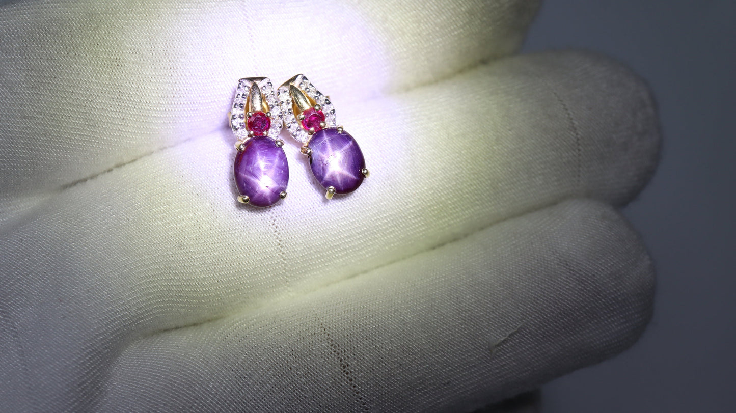 Star Ruby Stud Earring 14K Gold