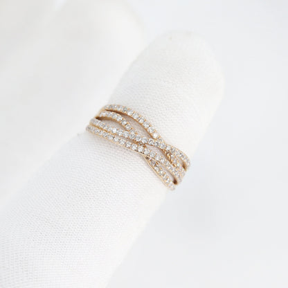 Rose Criss Cross Wedding Band: Micro Pave Crossover Ring 18K Gold