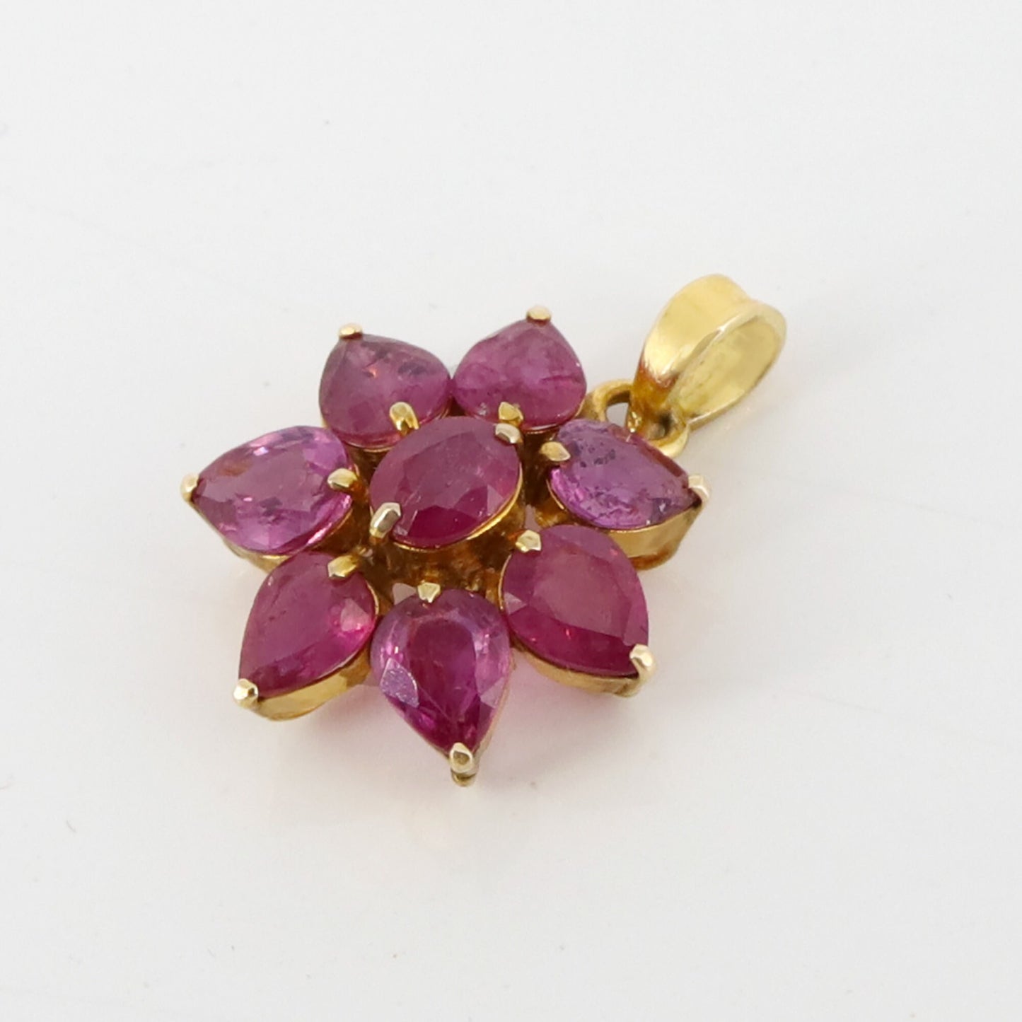 Ruby Flower Pendant 14K Gold