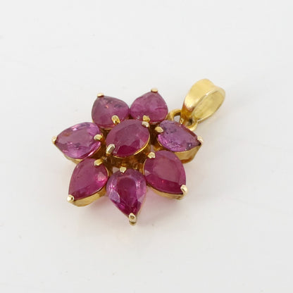 Ruby Flower Pendant 14K Gold
