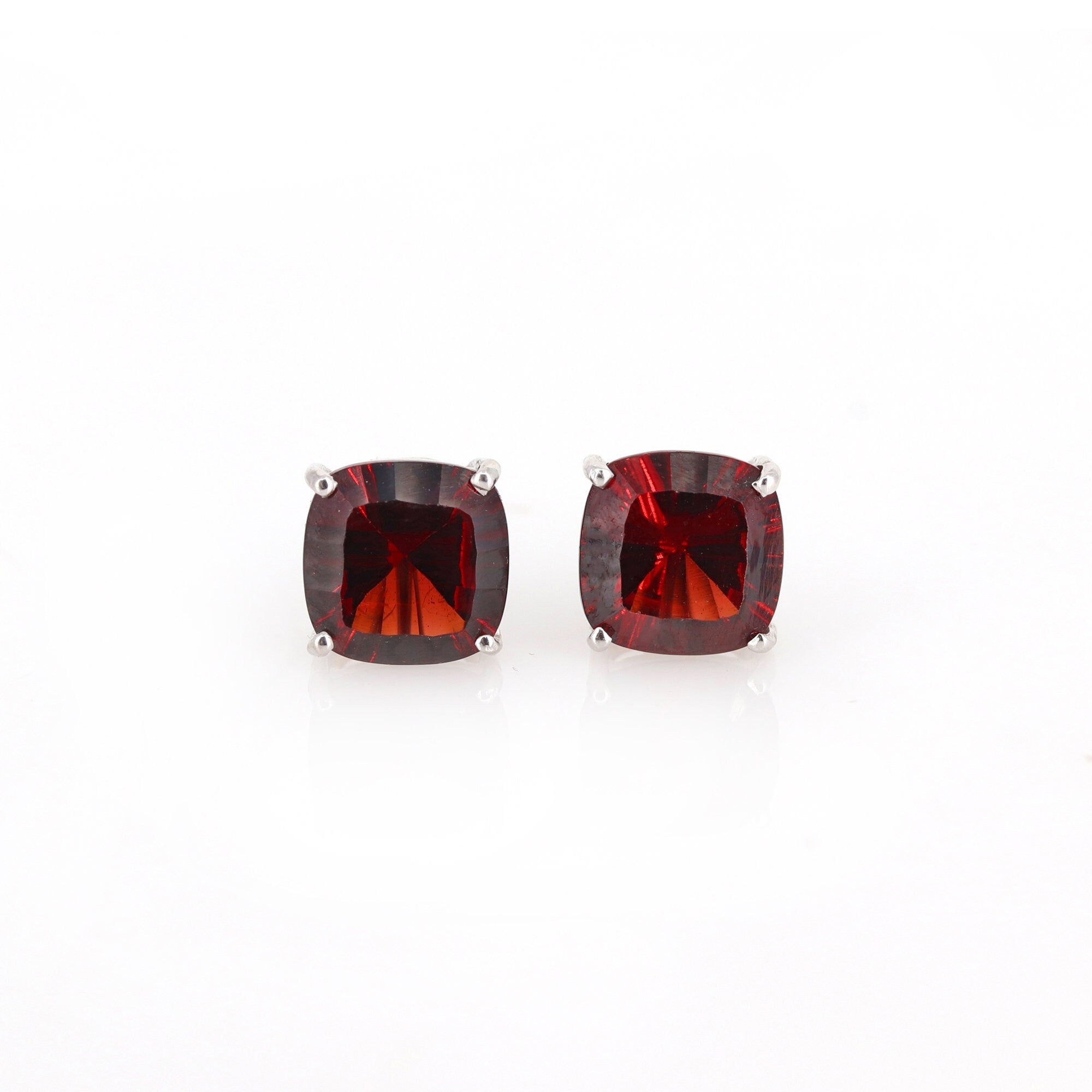 White Garnet Studs: Square Cushion January 18K Gold