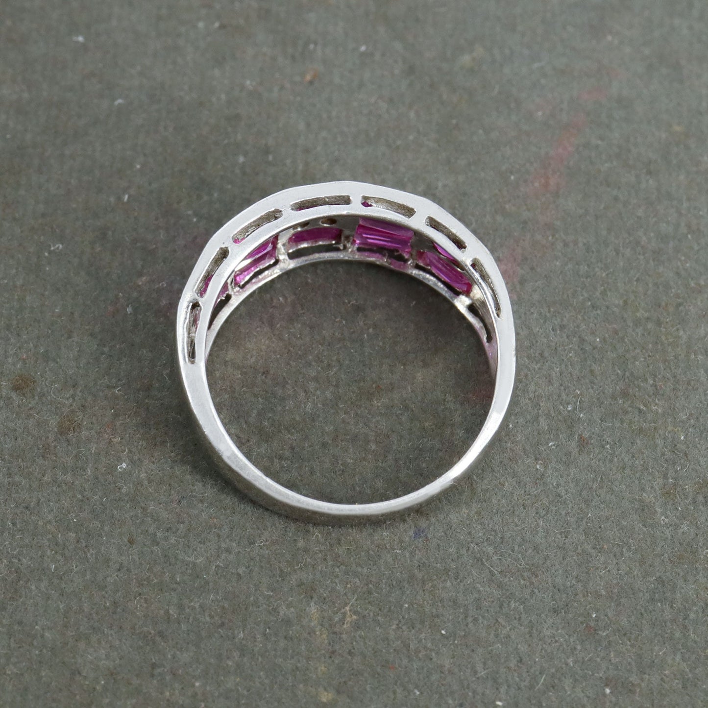 Baguette Cut Ruby Gemstone Ring Silver