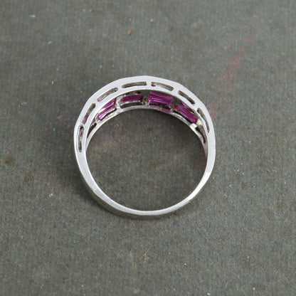 Baguette Cut Ruby Gemstone Ring Silver