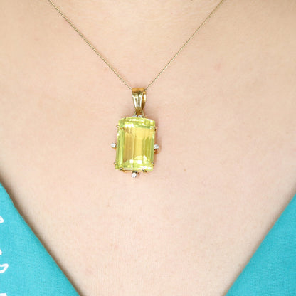 Large Lemon Quartz Pendant 18K Gold