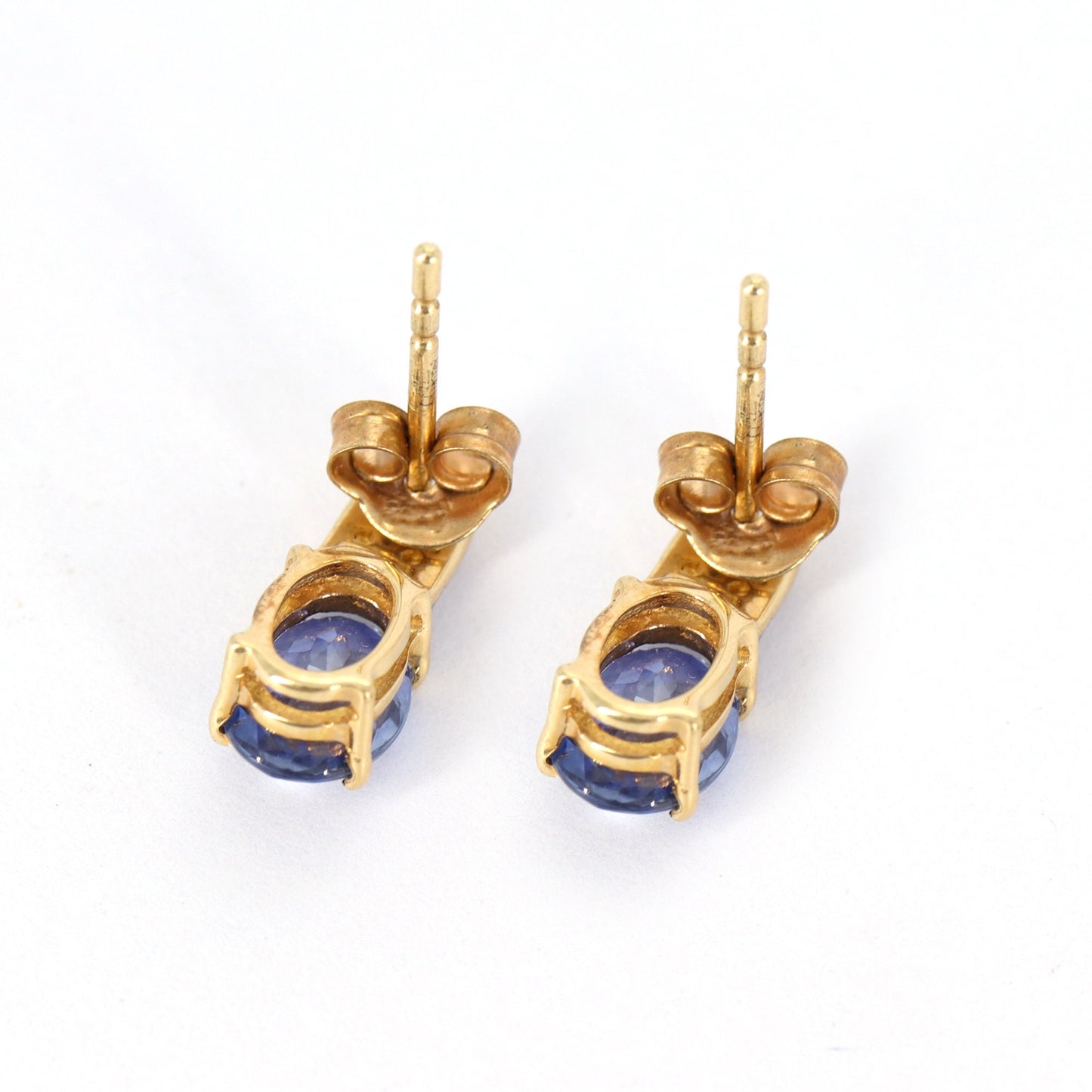 Minimalist Yellow Blue Sapphire Earring 14K Gold