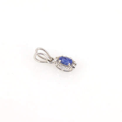 0.31 Oval Blue Sapphire Halo White Pendant 18K Gold