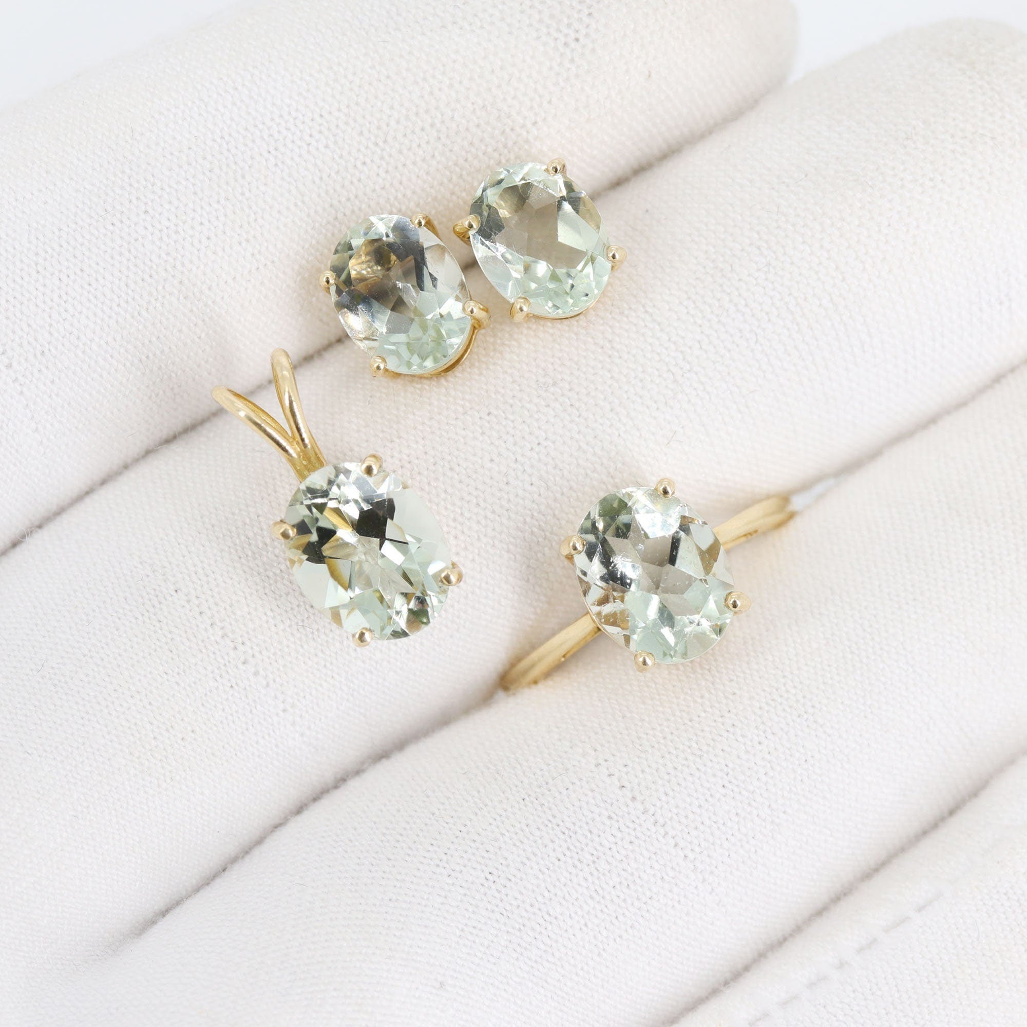 Faceted Green Amethyst Ring 14K Gold