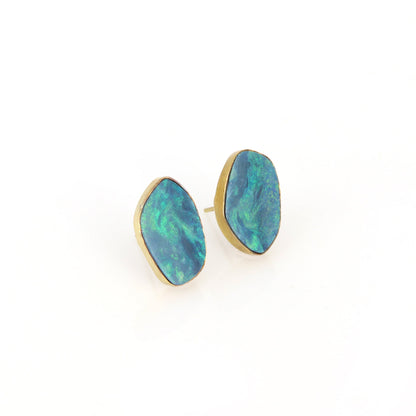 Raw Flat Opal Earring 14K Gold