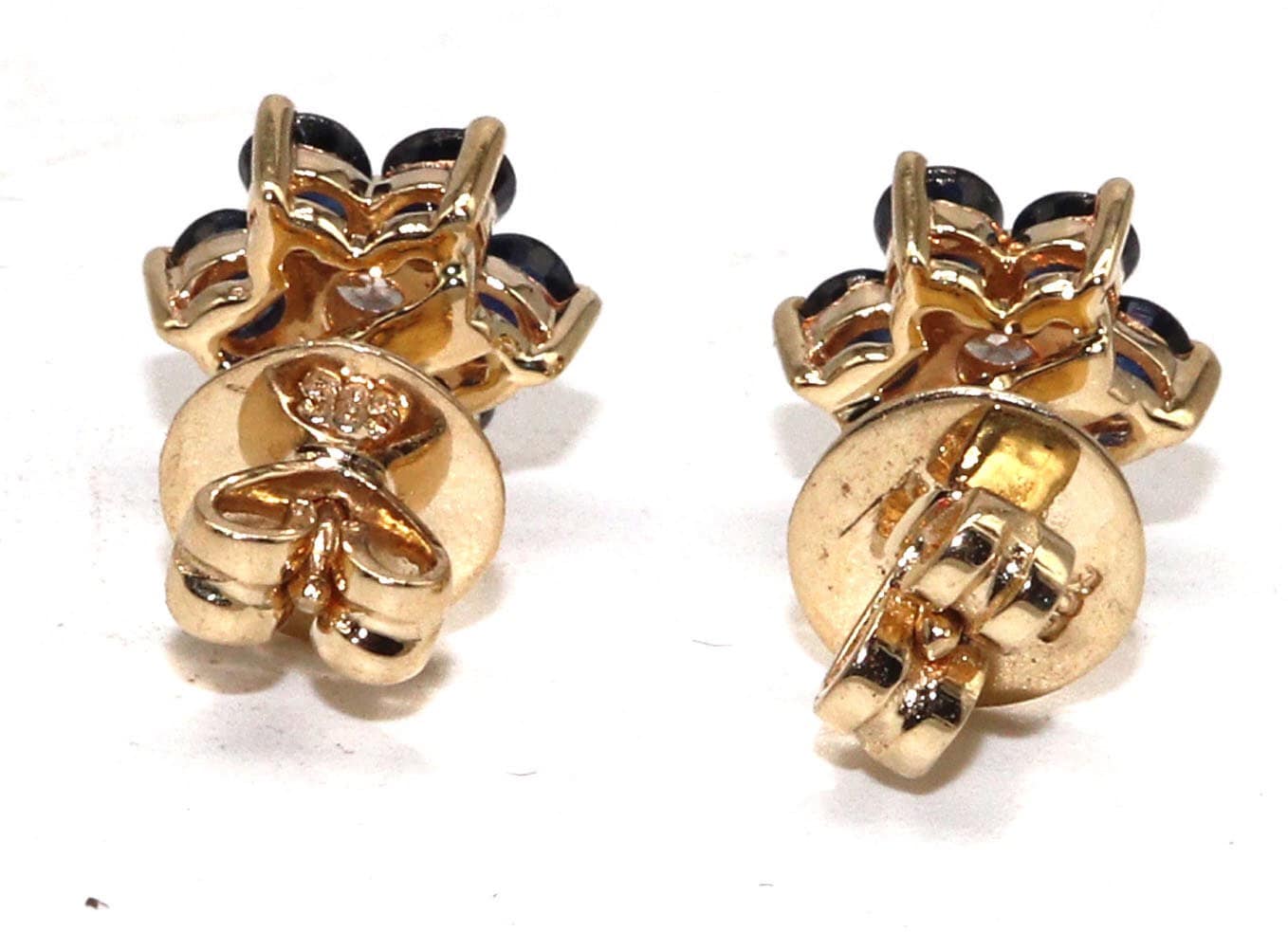 Genuine Blue Sapphire Gemstone Stud Earring 14K Gold