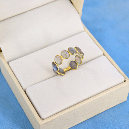 Labradorite Semi Precious Stone Band Ring 18K Gold