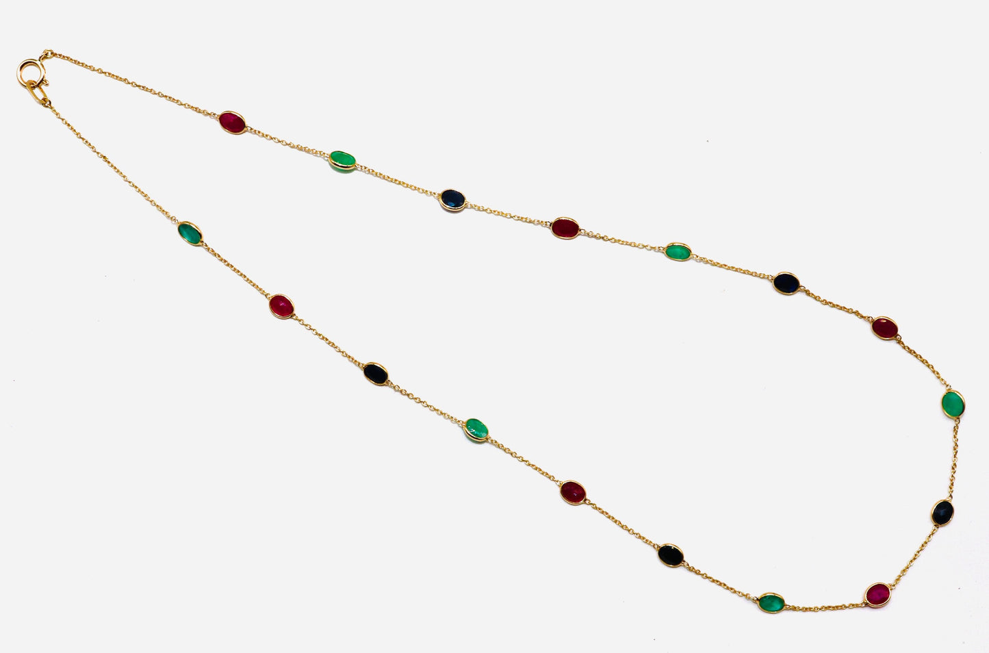 Sapphire Emerald Ruby Necklace 18K Gold