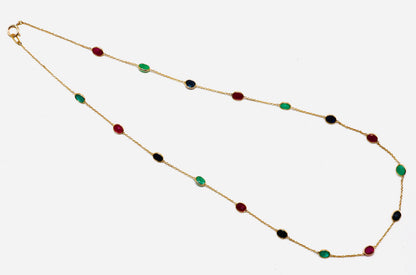 Sapphire Emerald Ruby Necklace 18K Gold