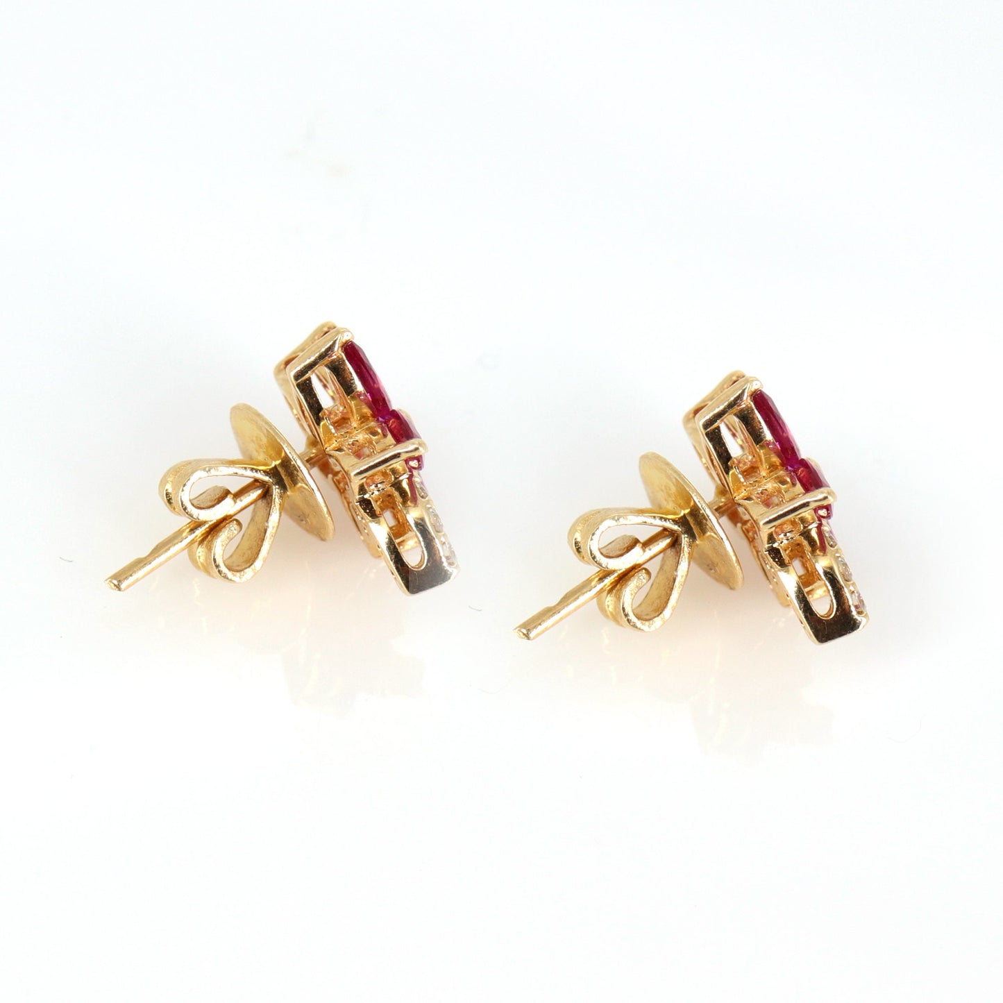 Flower Design Ruby/Blue Sapphire Earring 14K Gold