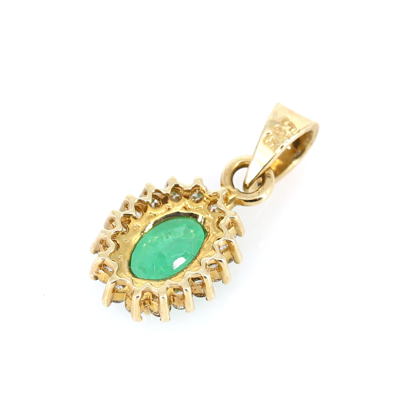 Cluster Setting Center Emerald Gemstone Pendant 14K Gold