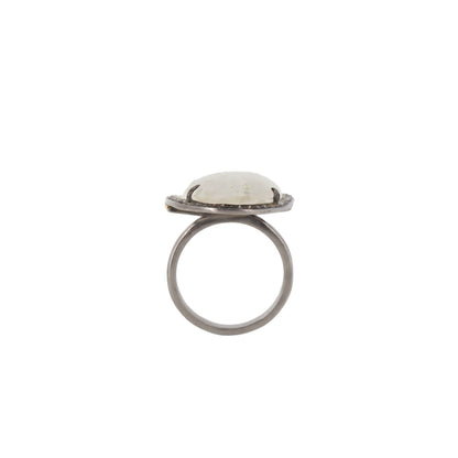 Very Beautiful Rainbow Moonstone Ring Silver