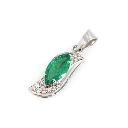 Marquise Cut Green Emerald Pendant 18K Gold