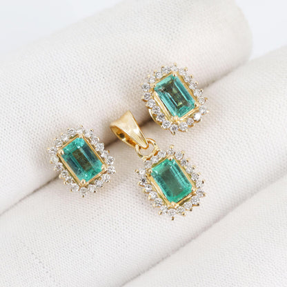 Yellow Jewelry Women Emerald Earring 14K Gold