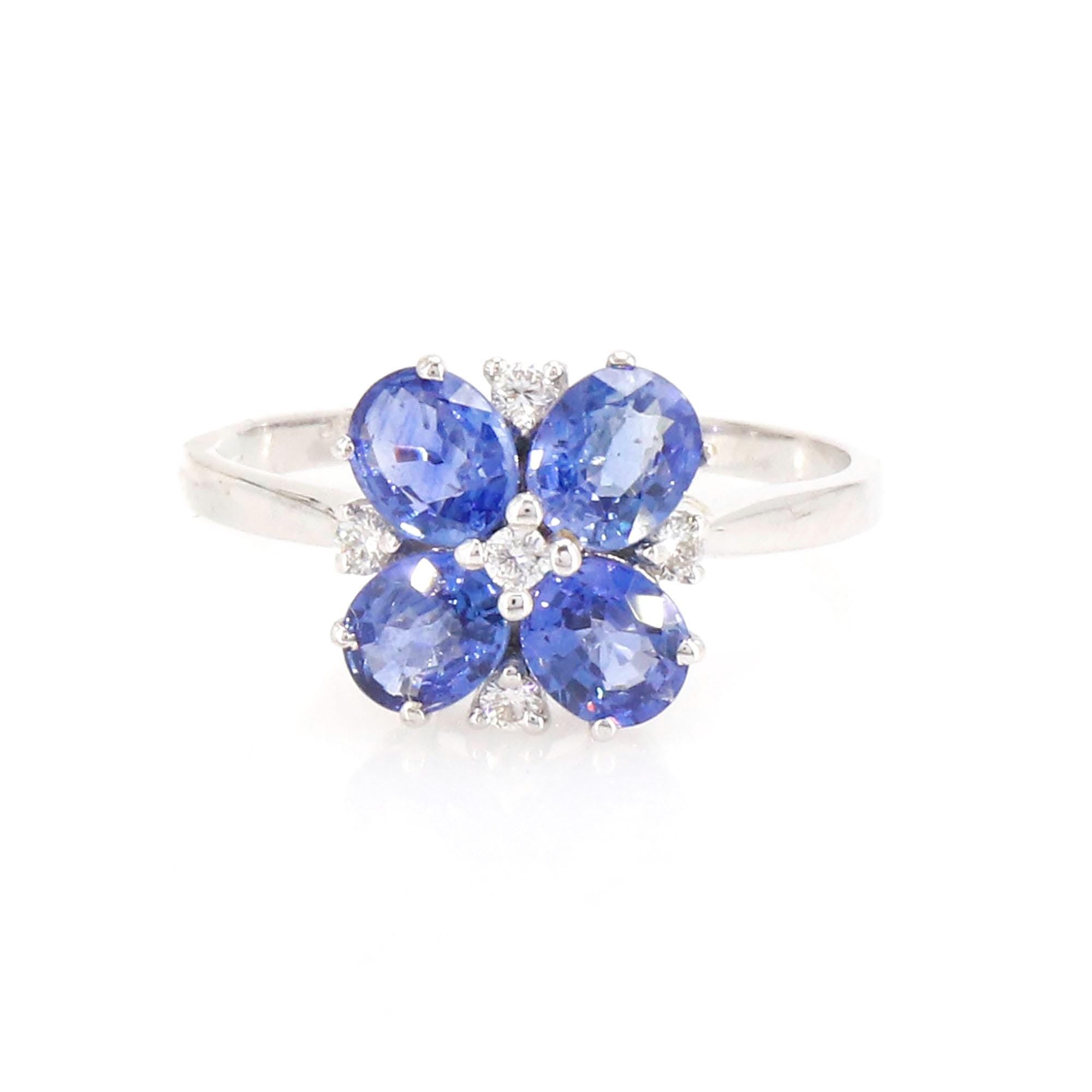 Flower Style Blue Sapphire Ring 14K Gold